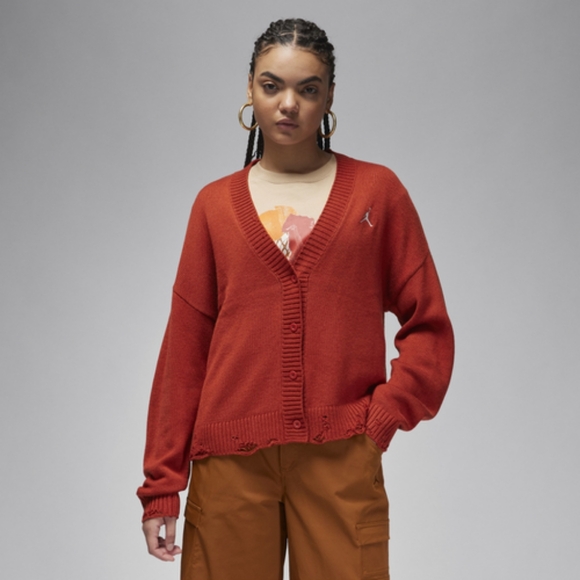 Jordan Distressed Cardigan Dune Red/Sail - Picture 1 of 2